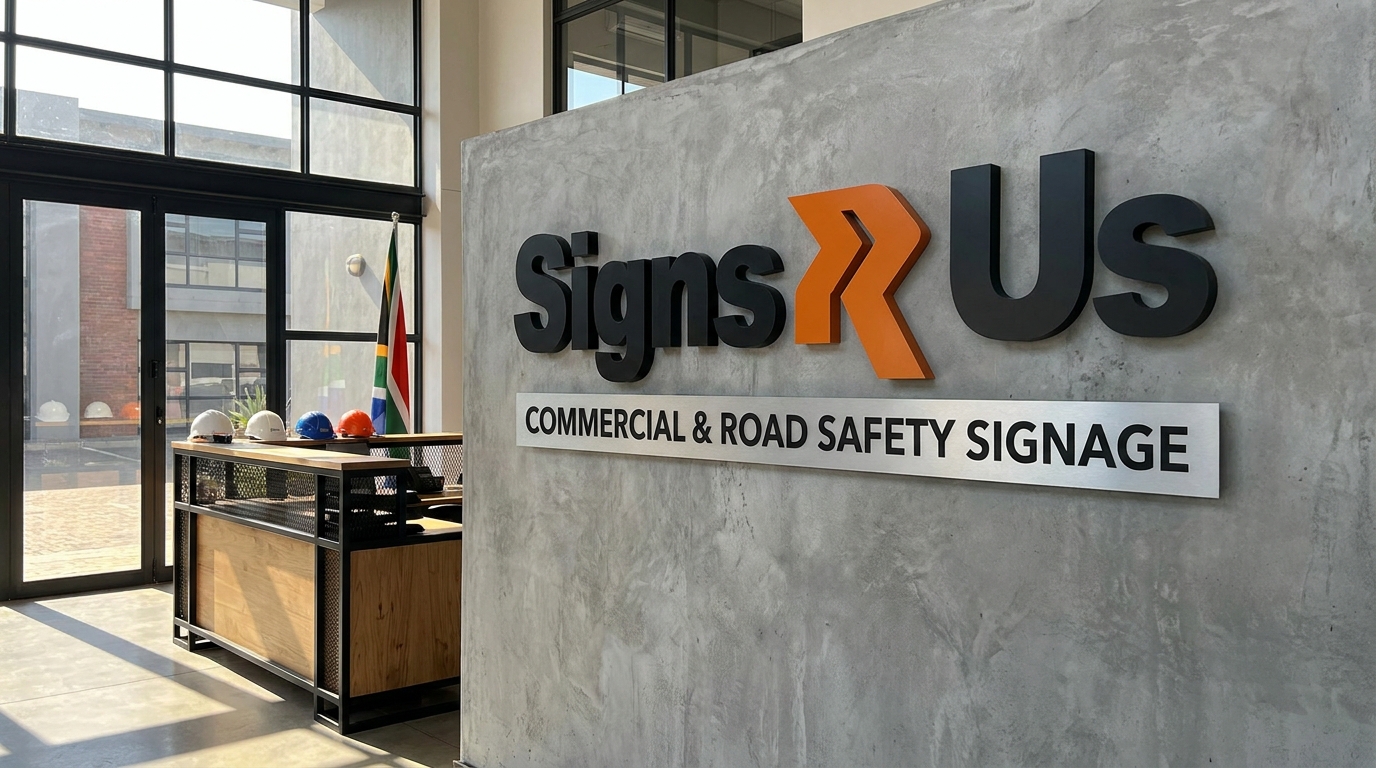 Branded reception signage in a South African corporate or retail office interior