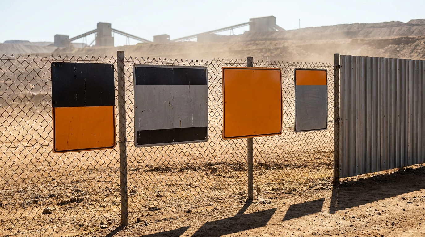 Security signage in a South African outdoor industrial or mining perimeter environment