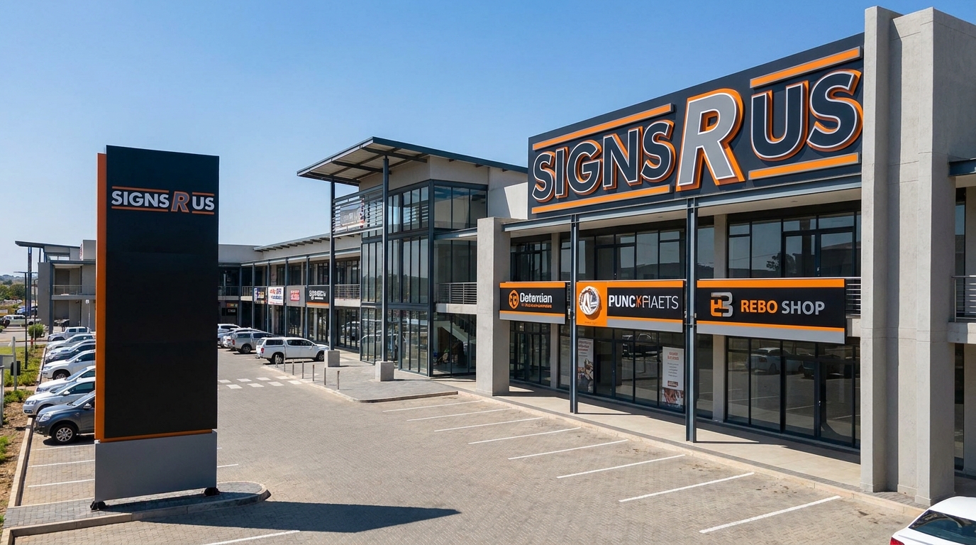 Commercial property or shopping centre with external tenant signage South Africa