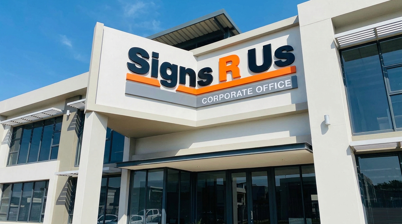Corporate office building exterior with professional signage on the facade, South Africa
