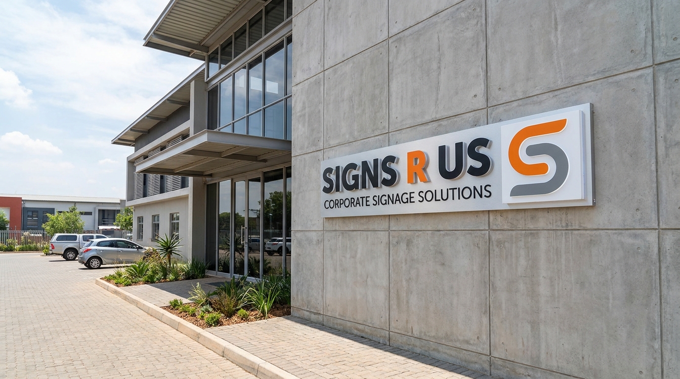 Professional corporate signage installed at a modern South African commercial office building entrance