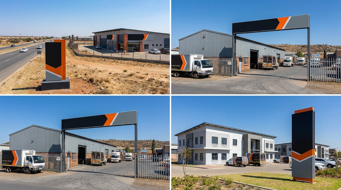 Multi-site corporate signage installation across several branch locations showing consistent branding