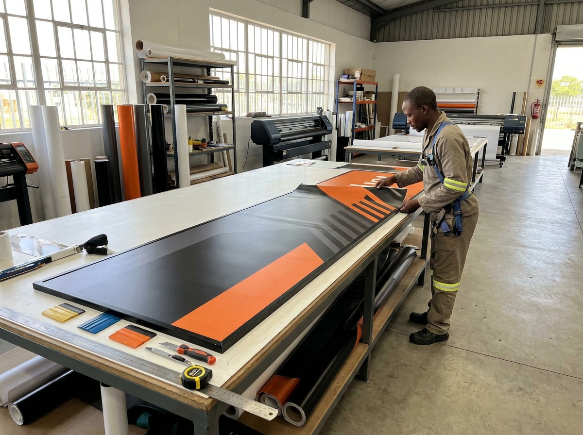 Signs R Us design team working on a custom business branding project layout in South Africa