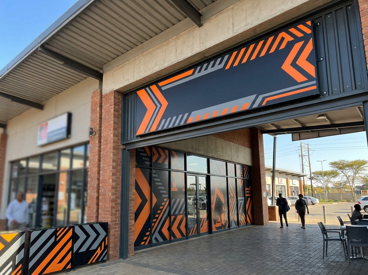 Retail shopfront with professionally installed signage in a South African commercial area
