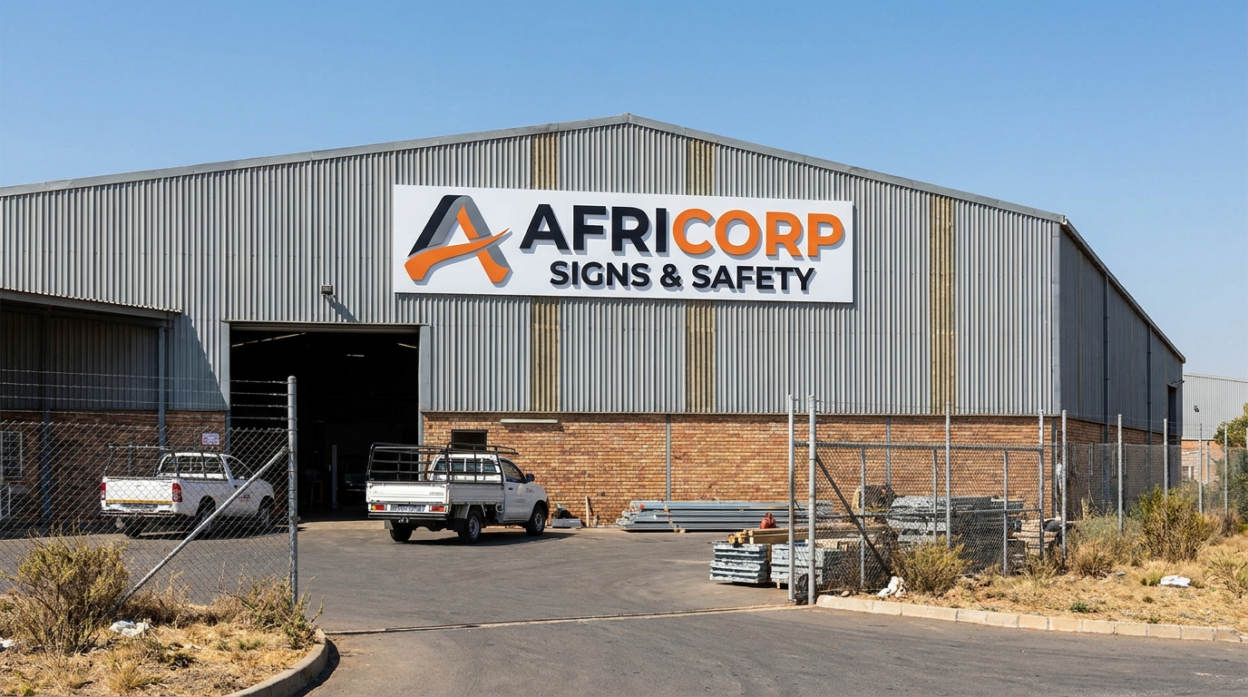 Industrial facility with exterior branding signage on a warehouse in South Africa