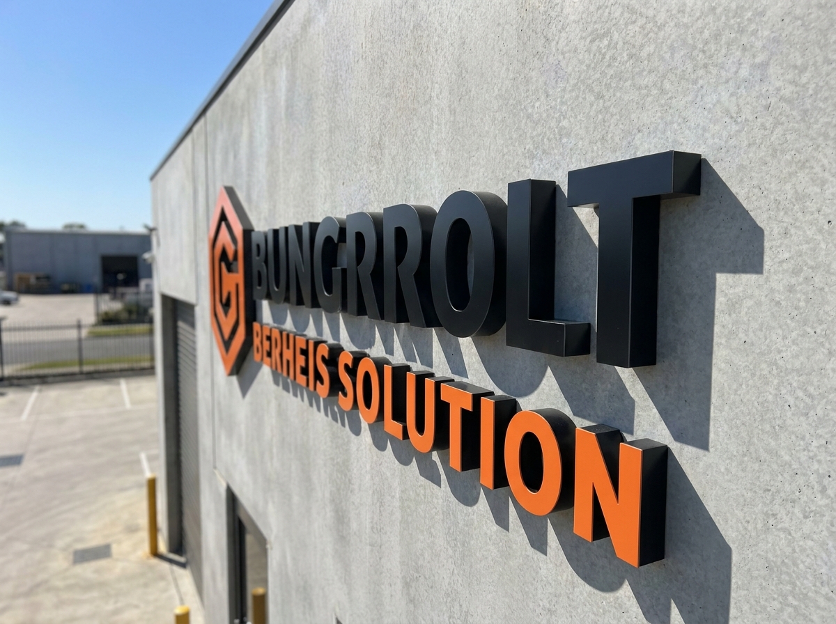 Outdoor business branding sign on a South African commercial building exterior