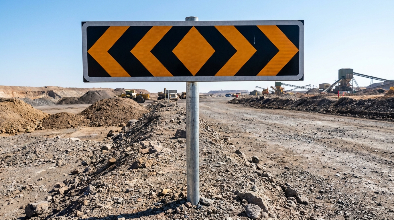 Mining site signage on a surface road at a South African mine
