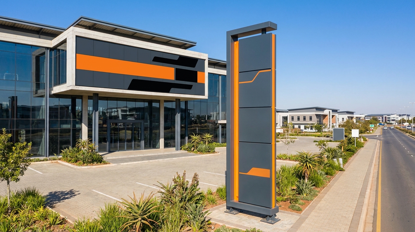 Corporate office building with conventional exterior signage in South Africa
