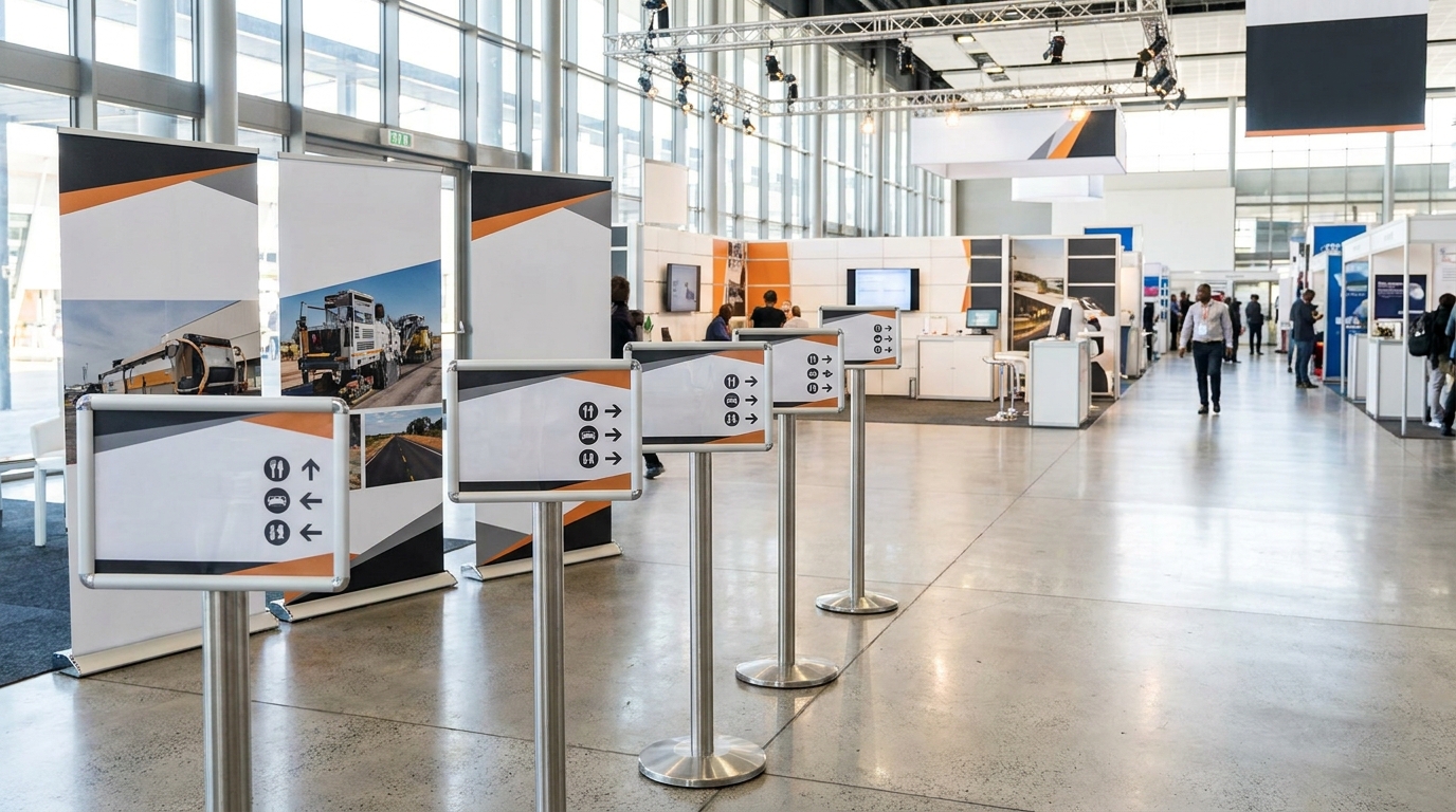 Event directional signs and wayfinding signage at a South African conference venue
