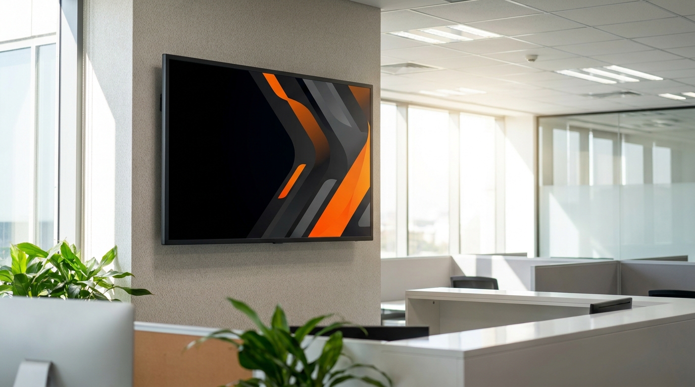 Indoor digital display screen mounted in a corporate office reception in South Africa