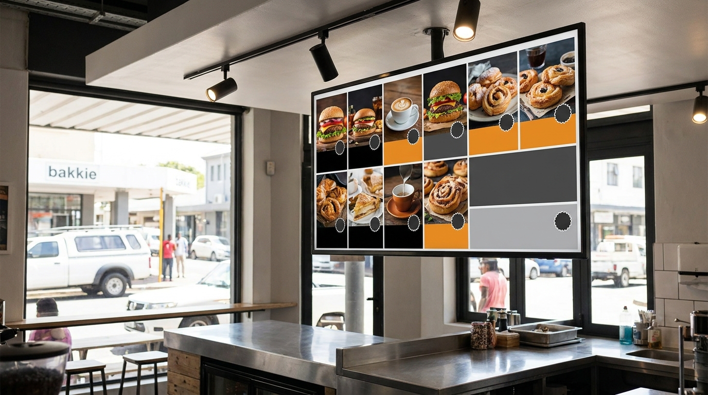 Digital menu board in a South African restaurant or fast food outlet