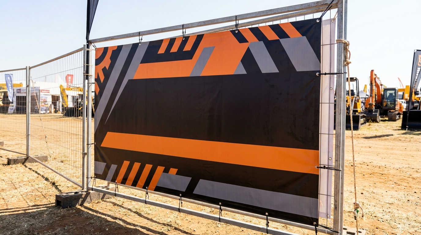 Large format printed banner on display at a South African outdoor event