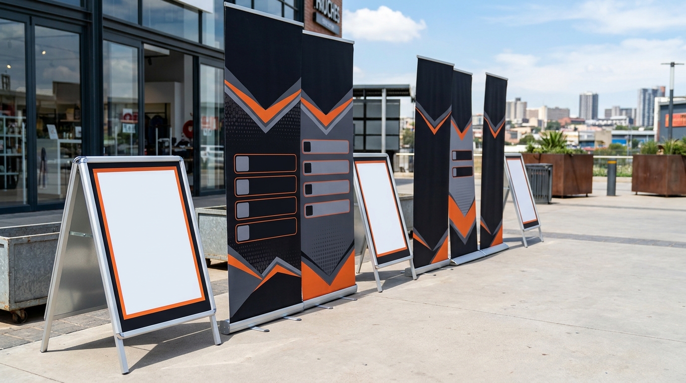 Portable display stands for event and exhibition signage