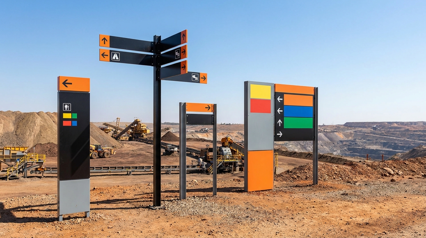 Completed wayfinding signage system installed at a South African mine site