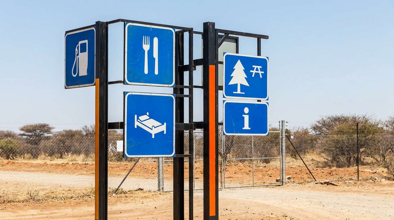 Information signs at a South African road facility or rest stop