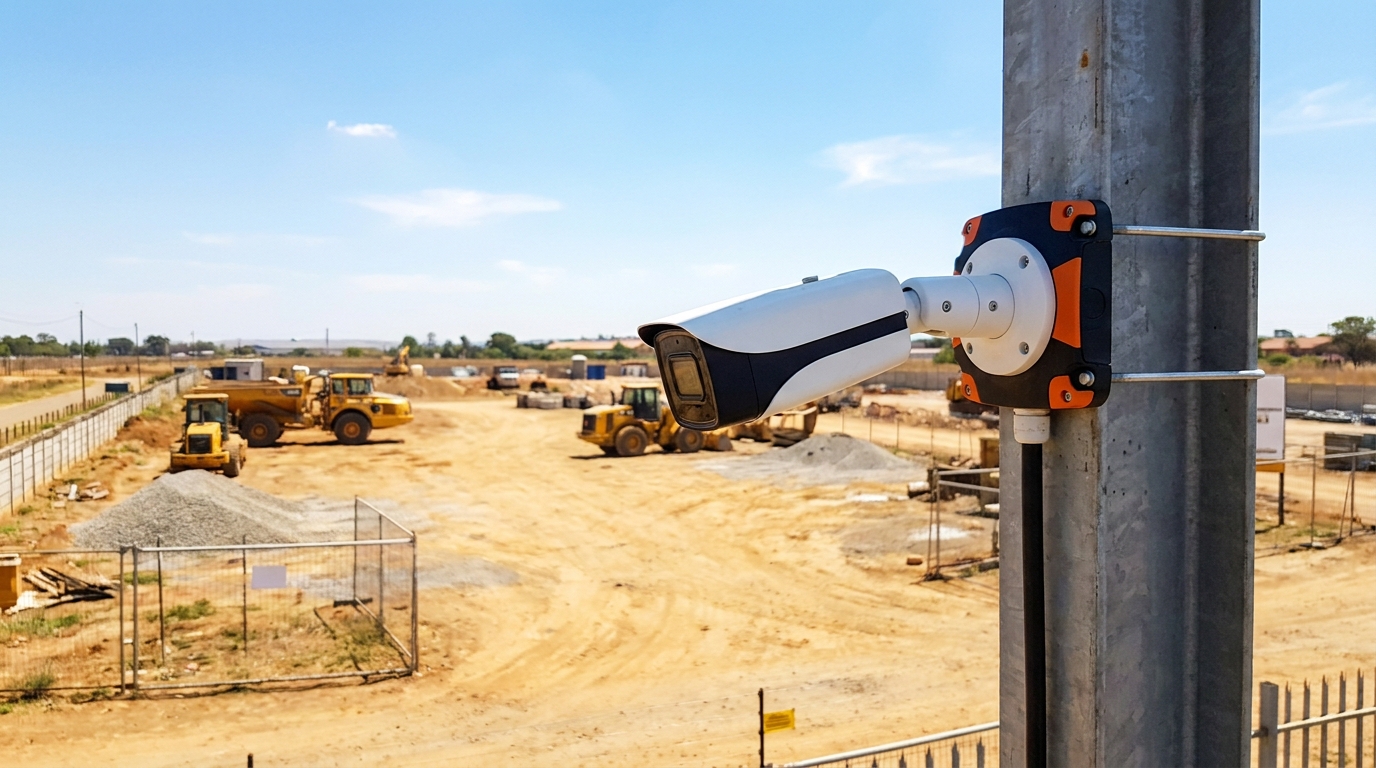CCTV camera overlooking a South African construction site perimeter fence