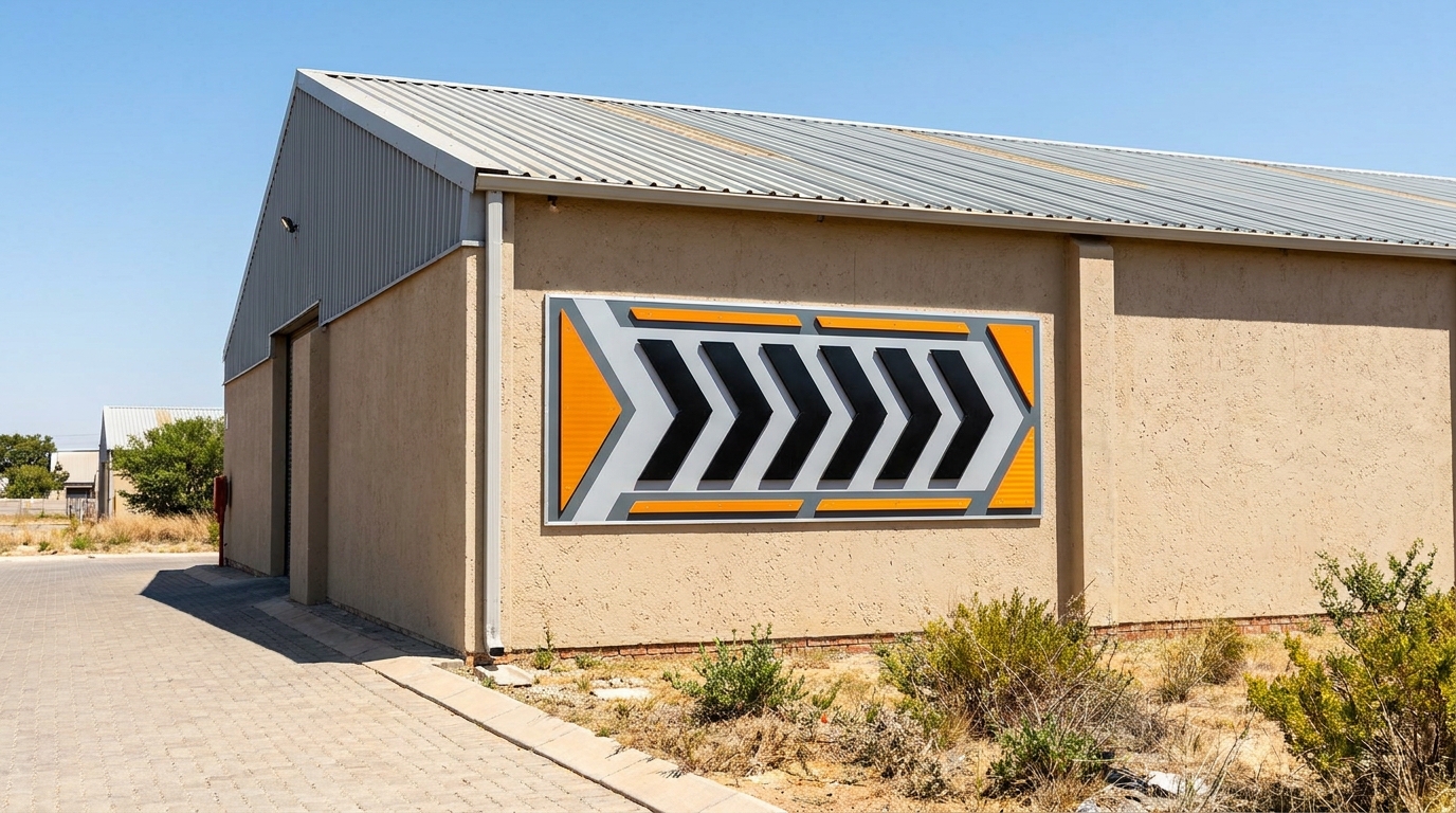 Completed wayfinding signage installed at the entrance of a South African commercial building