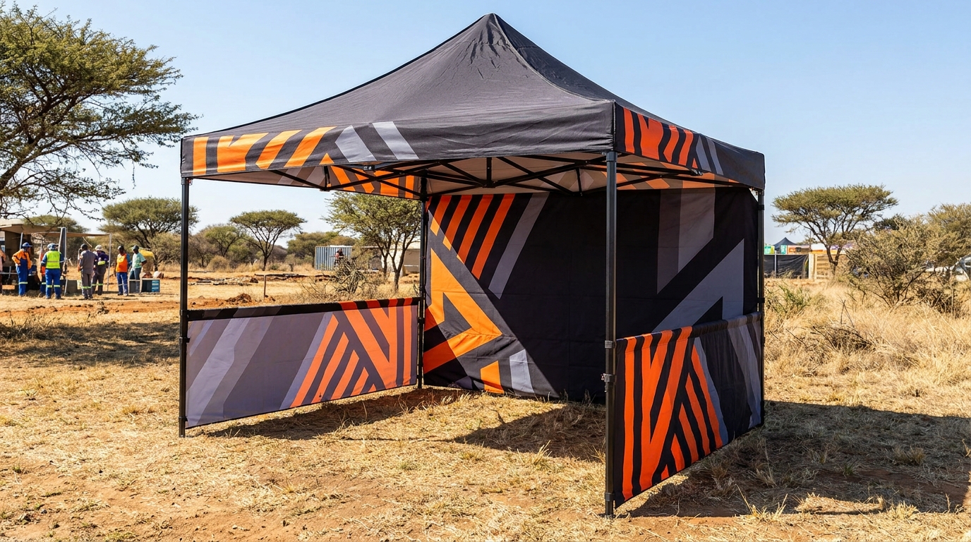 Branded gazebo set up at an outdoor activation