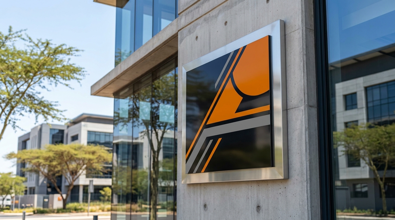 Corporate building sign on a commercial premises