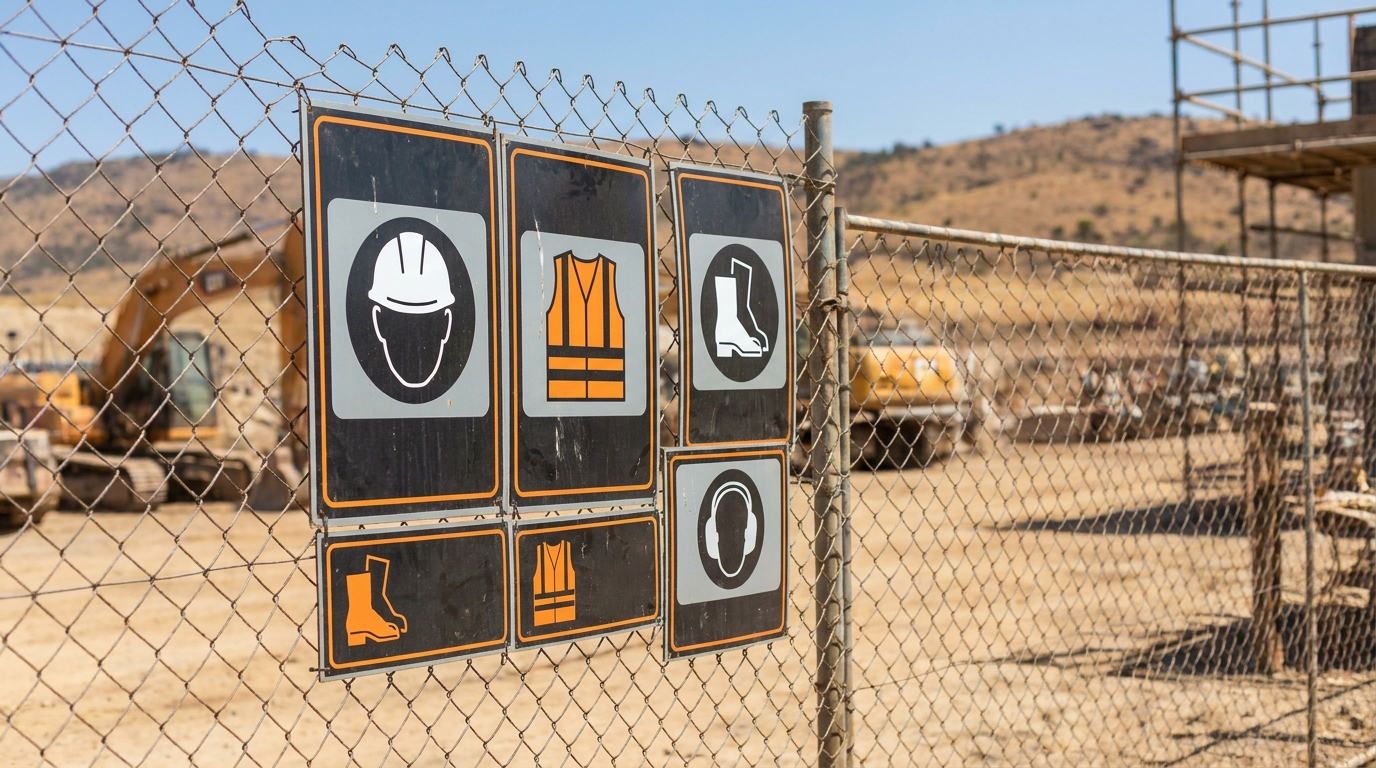 OHS safety signage on a construction site fence